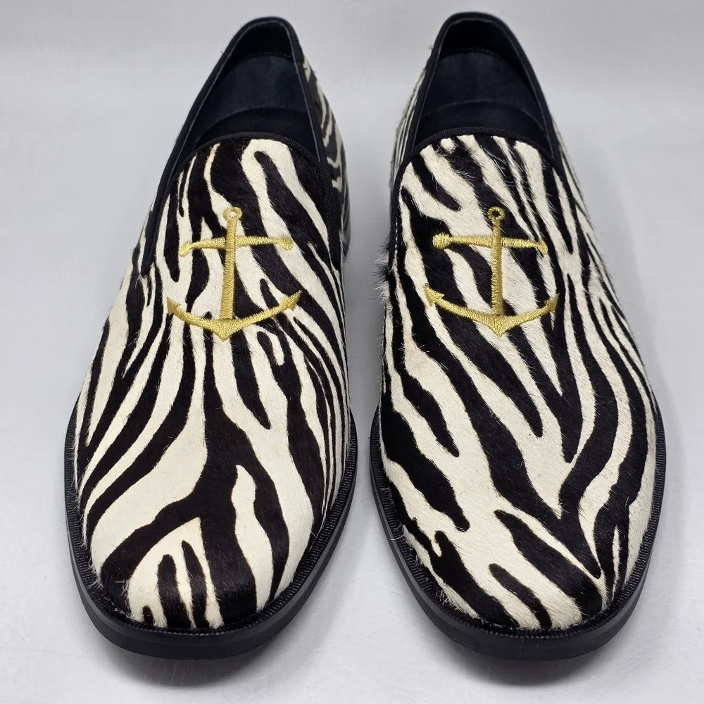 Sperry zebra-striped Leather Fur Slip On Loafers Shoes STS18365 Men's Size 11